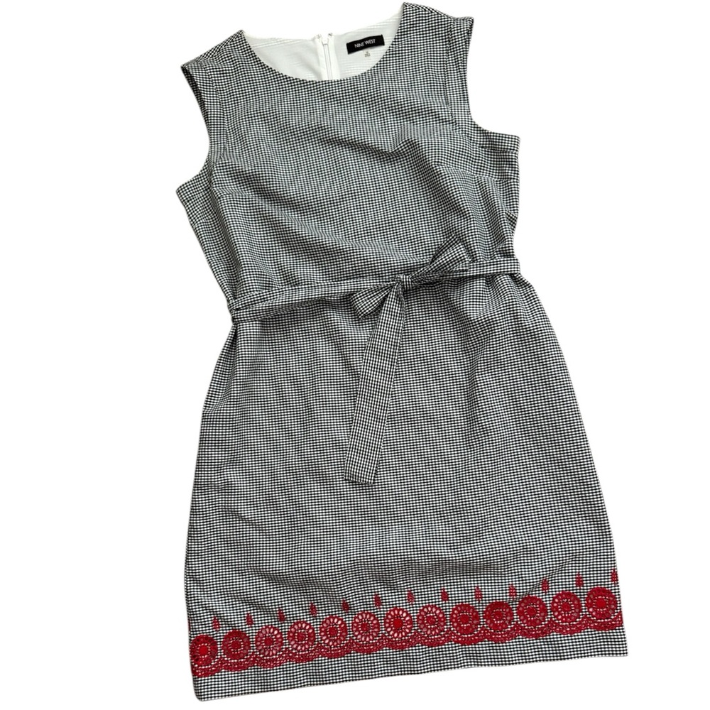 NWOT Nine West Checkered Midi Dress with Red Floral Accent Woman’s Size 16